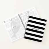 Chic black and white stripes custom name monogram notitieboek (Binnen)
