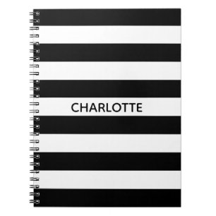 Chic black and white stripes custom name monogram notitieboek