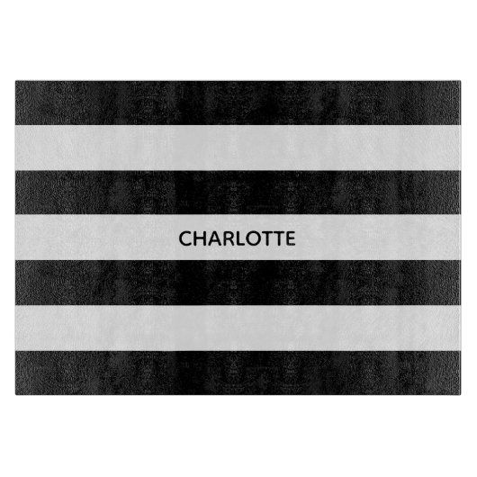 Chic black and white stripes custom name monogram snijplank (Voorkant)