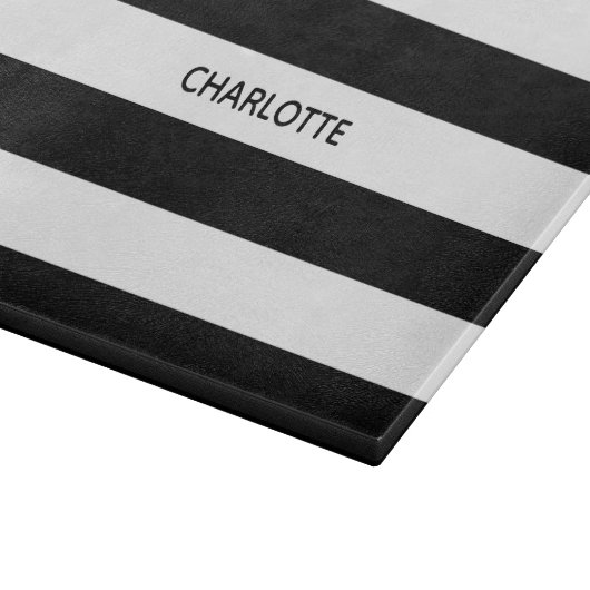 Chic black and white stripes custom name monogram snijplank (Hoek)