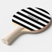 Chic black and white stripes custom name monogram tafeltennisbatje (Voorkant Gekanteld)