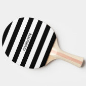 Chic black and white stripes custom name monogram tafeltennisbatje (Zijkant)