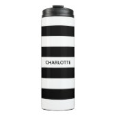 Chic black and white stripes custom name monogram thermosbeker (Voorkant)