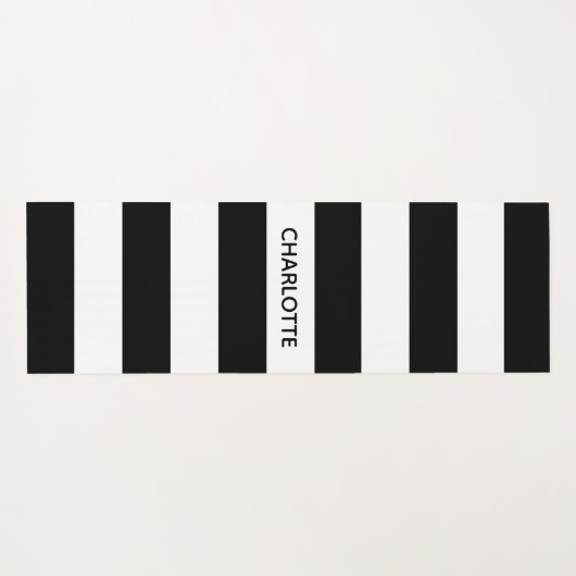 Chic black and white stripes custom name monogram yogamat (Achterkant (horizontaal))
