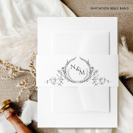 Chic Black and White Wedding Hand Drawn Monogram Uitnodigingen Wikkel