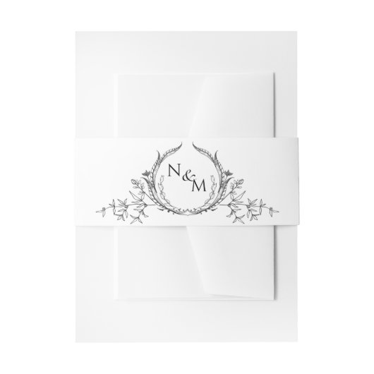 Chic Black and White Wedding Hand Drawn Monogram Uitnodigingen Wikkel (Voorkant Voorbeeld)
