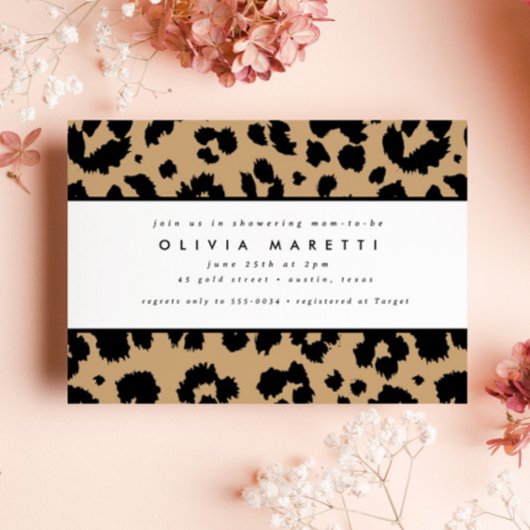 Chic Black Animal Print Leopard Baby shower Kaart