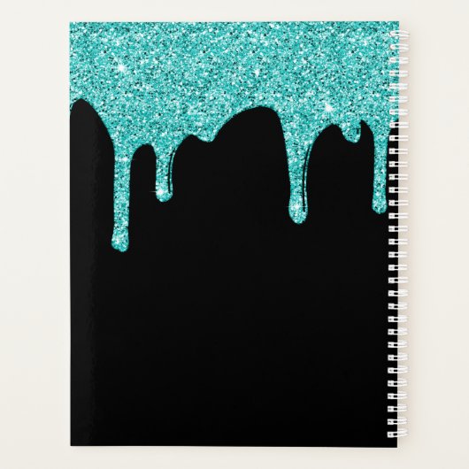 Chic Black Blauwgroen Glitter Dripping Luxury Planner (Achterkant)