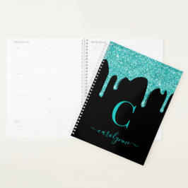 Chic Black Blauwgroen Glitter Dripping Luxury Planner