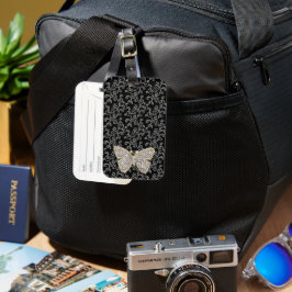 Chic Black Bloemen Juweel Butterfly Bagagelabel