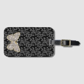 Chic Black Bloemen Juweel Butterfly Bagagelabel (Voorkant (horizontaal))