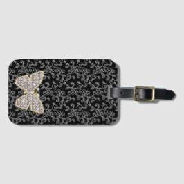 Chic Black Bloemen Juweel Butterfly Bagagelabel