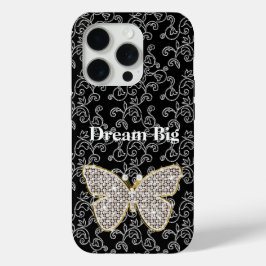 Chic Black Bloemen Juweel Butterfly iPhone 15 Pro Case