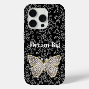 Chic Black Bloemen Juweel Butterfly iPhone 15 Pro Case