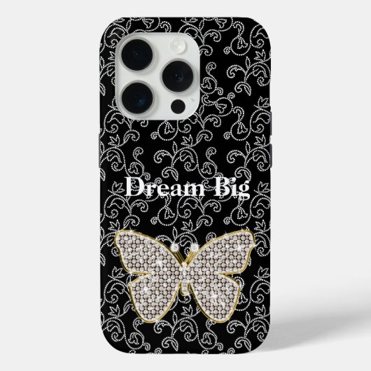 Chic Black Bloemen Juweel Butterfly Case-Mate iPhone Case (Achterkant)