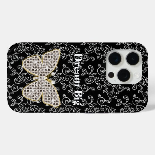 Chic Black Bloemen Juweel Butterfly Case-Mate iPhone Case (Achterkant (horizontaal))