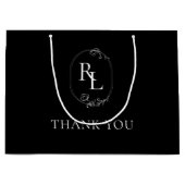 Chic Black | Bloemenmonogram bruiloft Dank u Groot Cadeauzakje (Voorkant)