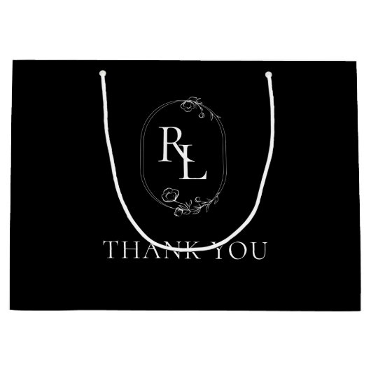 Chic Black | Bloemenmonogram bruiloft Dank u Groot Cadeauzakje (Voorkant)