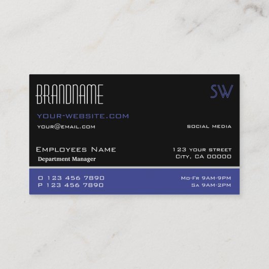 Chic Black Blue en White Simple met Monogram Visitekaartje (Achterkant)