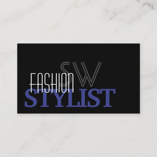 Chic Black Blue en White Simple met Monogram Visitekaartje (Voorkant)