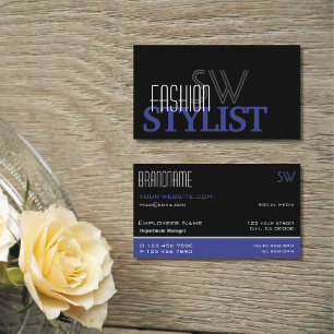 Chic Black Blue en White Simple met Monogram Visitekaartje