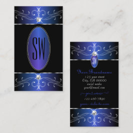 Chic Black Blue Paarse  Ornamenten Initialen Visitekaartje