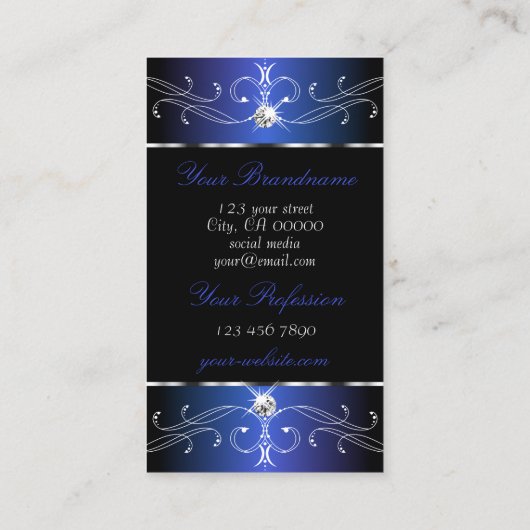 Chic Black Blue Paarse Ornamenten met foto Visitekaartje (Achterkant)