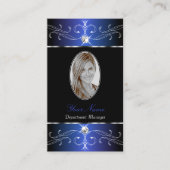 Chic Black Blue Paarse  Ornamenten met foto Visitekaartje (Voorkant)