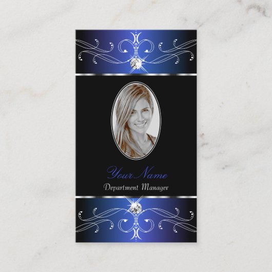 Chic Black Blue Paarse  Ornamenten met foto Visitekaartje (Voorkant)