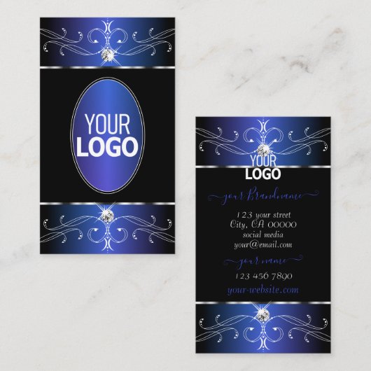 Chic Black Blue Paarse  Ornamenten met Logo Visitekaartje (Voorkant / Achterkant)