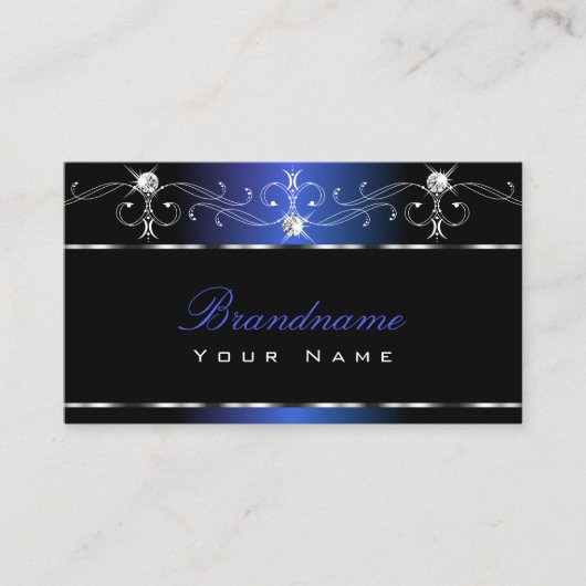 Chic Black Blue Squiggles Ornamenten Sparkle Jewel Visitekaartje (Voorkant)