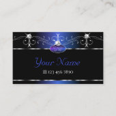 Chic Black Blue Squiggles Sparkle Jewels Initialen Visitekaartje (Voorkant)