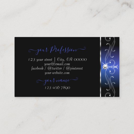 Chic Black Blue Squiggles Sparkle Jewels met Logo Visitekaartje (Achterkant)