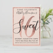 Chic Black Blush Pink Faux Roos Gold Foil Sweet 16 Kaart (Staand voorkant)