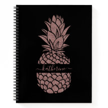 Chic Black Blush Pink Rose Gold Glitter Ananas