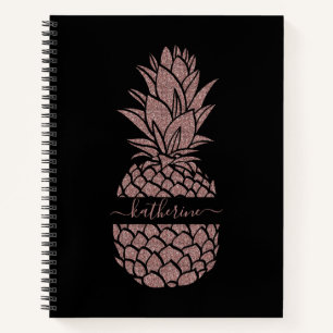 Chic Black Blush Pink Rose Gold Glitter Ananas Notitieboek