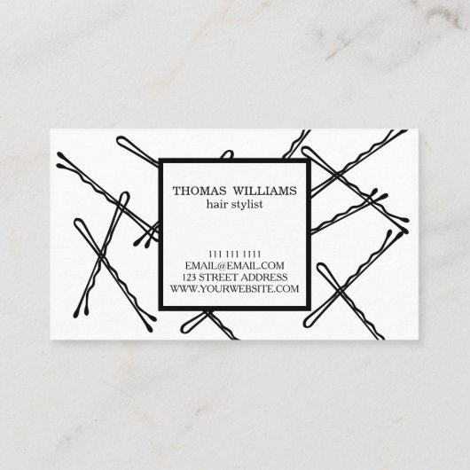 Chic Black Bobby Pins Hair Stylist Salon Visitekaartje (Achterkant)
