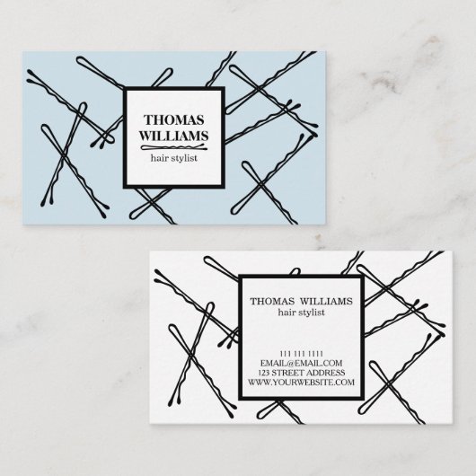 Chic Black Bobby Pins Hair Stylist Salon Visitekaartje (Voorkant / Achterkant)