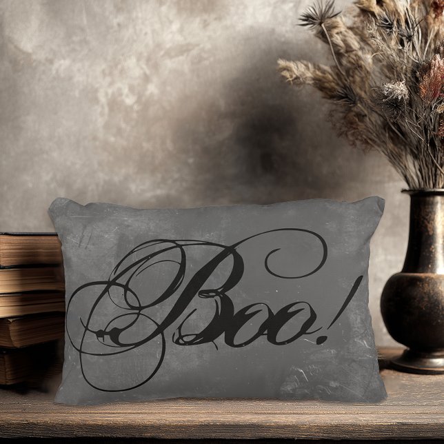 Chic Black Boo Halloween Accent Kussen (Elegant Script Boo Halloween Throw Pillow)