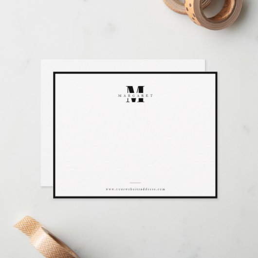 Chic Black Border Bold Letter Simple Monogram Name Notitiekaartje (Voorkant / Achterkant in situ)