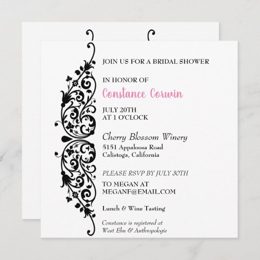 Chic Black Border Bridal Shower Uitnodiging (Voorkant / Achterkant)