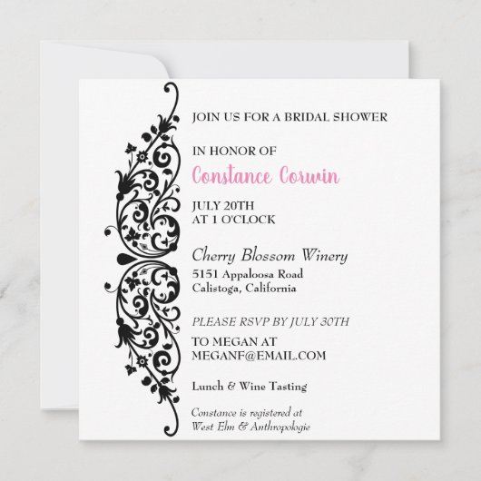 Chic Black Border Bridal Shower Uitnodiging (Voorkant)