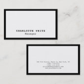 Chic Black Border White Professional Modern Plain Visitekaartje (Voorkant / Achterkant)