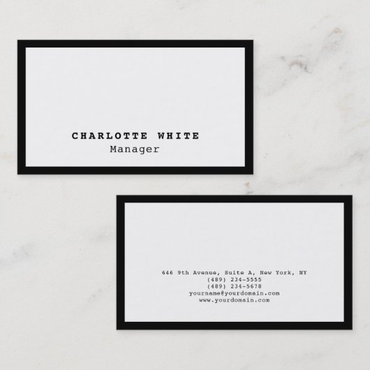 Chic Black Border White Professional Modern Plain Visitekaartje (Voorkant / Achterkant)