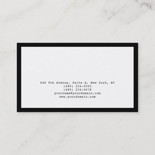 Chic Black Border White Professional Modern Plain Visitekaartje (Achterkant)