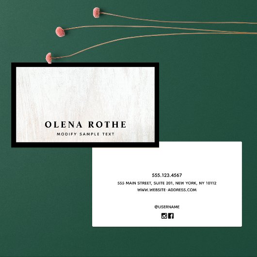 Chic Black Border White Wood Professional Contactkaartje