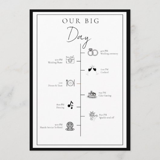 Chic Black Botanical Crest Evenementen Tijdlijn Programmakaart (Achterkant)