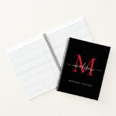Chic Black Bourgondië Red Girly Monogram Script Na Notitieboek (Binnen)