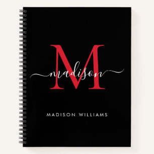 Chic Black Bourgondië Red Girly Monogram Script Na Notitieboek