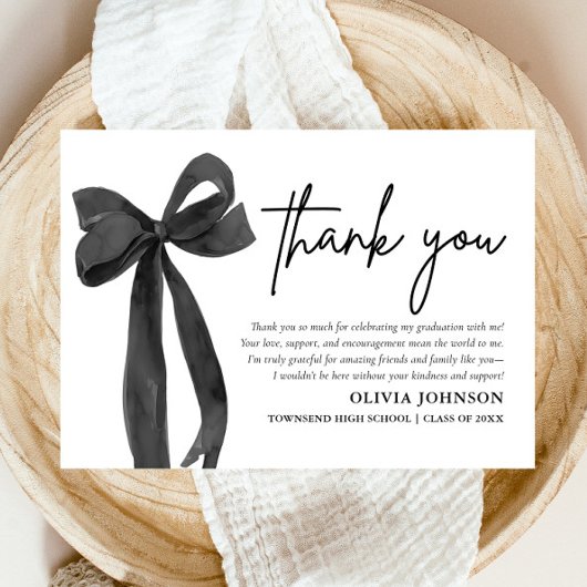 Chic Black Bow Coquette Afstuderen Bedankt Card Kaart